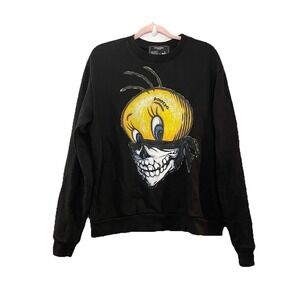 DomRebel Montreal Tweety Bird Skull Crewneck Sweatshirt Black Hip Hop Punk L